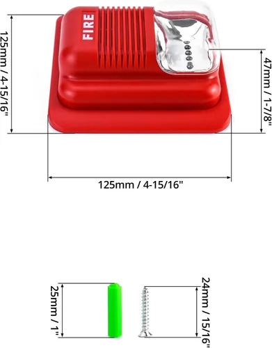 Miniatura 7 de QWORK Alarma de incendios, 12 / 24 V CC con cable de sonido y luz de alarma de incendios de advertencia estroboscópica de sirena, sensor de sistema