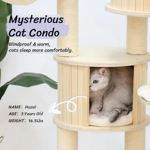 Miniatura 3 de KAMABOKO Árbol para gatos de 67 pulgadas de alto, árbol extragrande para gatos, torre masticable de madera de 8 niveles con condominio para gatos