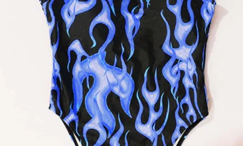Miniatura 7 de Traje de baño de una pieza con estampado de llama para mujer, traje de baño de corte alto, bikini traje de baño para rave