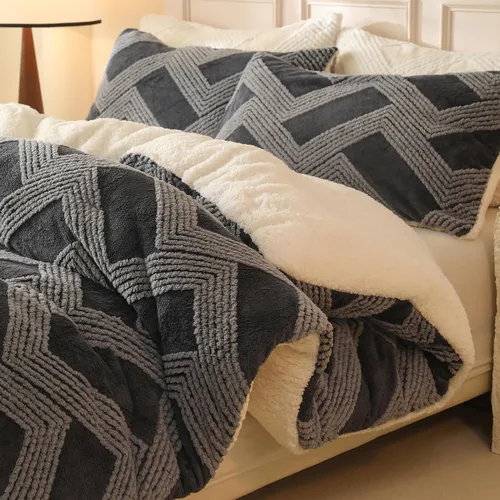 Miniatura 10 de tohrisa Seashell - Juego de edredón Jacquard Sherpa cálido y acogedor, ropa de cama premium de 2 piezas, tamaño individual con patrón geométrico
