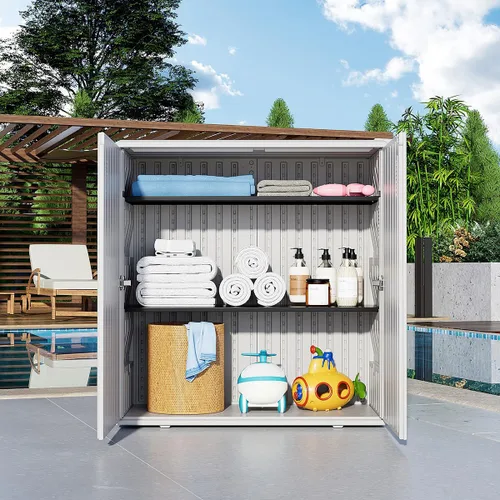 Miniatura 9 de KINYING Armario de almacenamiento para exteriores, impermeable, caja de cubierta de resina de 62 galones para cojines de muebles de patio, Blanco