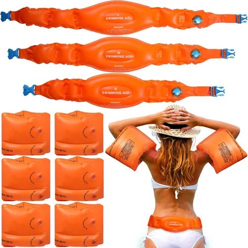 Paquete de 6 flotadores de brazo para adultos, flotadores de cinturón de natación, flotadores inflables portátiles, cinturón de natación con hebilla