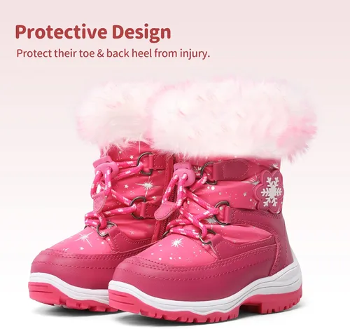 Miniatura 5 de DREAM PAIRS Botas de nieve para niños y niñas, antideslizantes, con forro de piel sintética de media pantorrilla, zapatos de invierno para niños