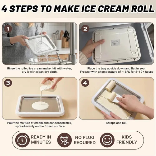 Miniatura 5 de Kit para hacer helados enrollados, máquina para hacer helados en casa con bandeja de congelación instantánea con tapa y 2 espátulas, máquina