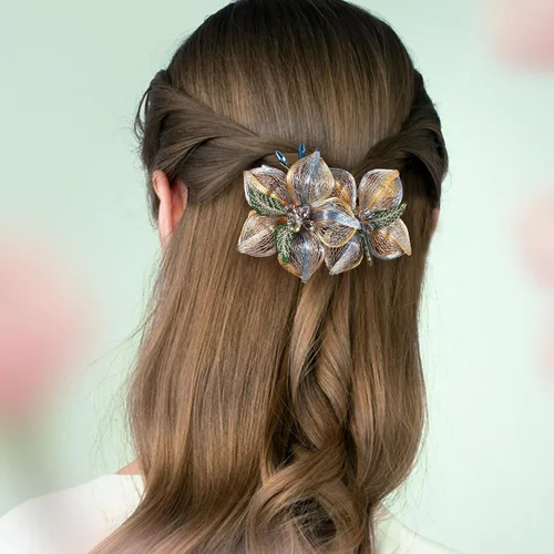 Miniatura 2 de Mistofu Pasadores para el cabello, pinzas de alambre de cobre con flores de cristal, pasadores de diseño de alto nivel tejidos a mano de 3.93