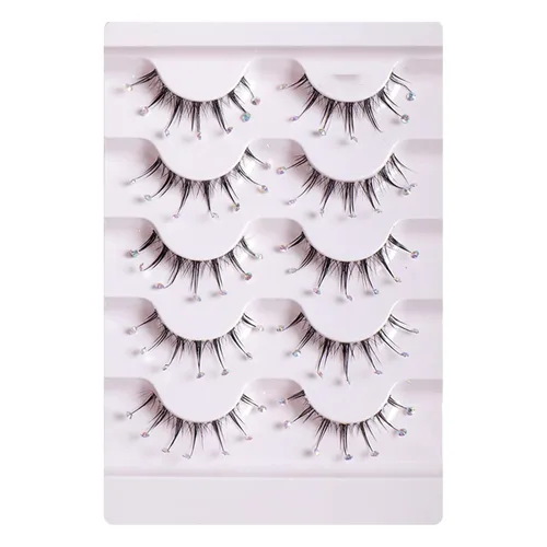 Braiton 5 pares de pestañas postizas de diamantes de imitación naturales, pestañas postizas decorativas para Año Nuevo, cosplay, fiesta, escenario,