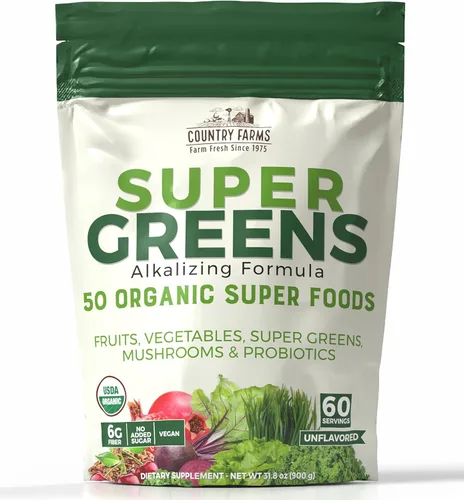 Miniatura 11 de Country Farms Super Greens Sabor piña y mango, 50 súper alimentos orgánicos, mezcla de bebida orgánica USDA (pasto de trigo, espirulina, clorella)