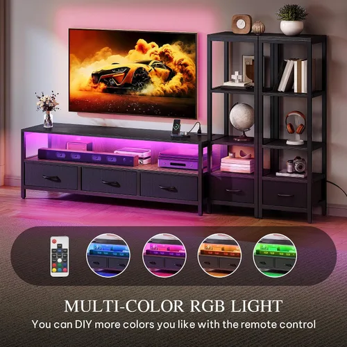 Miniatura 5 de YITAHOME Moderno soporte de TV para televisores de 65 pulgadas, centro de entretenimiento con cajones y estanterías, gabinete de consola de TV LED