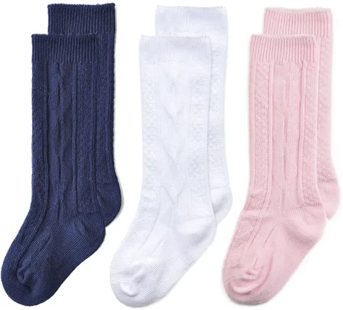 Miniatura 31 de Mini angel Calcetines altos hasta la rodilla para bebé, calcetines largos de punto trenzado, calcetines de algodón sin costuras, para recién 5 pares