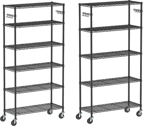 Folews Estantes de almacenamiento de metal con ruedas, estantería de almacenamiento de 5 niveles, estantería de 6 niveles