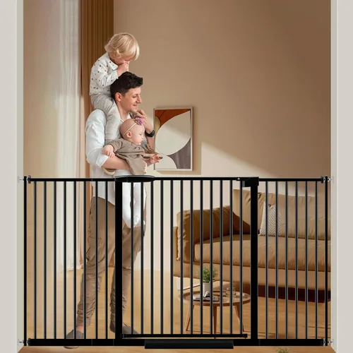 Miniatura 8 de DEARBB Puerta extra ancha para bebé, espacio ultra estrecho de 30.11 a 77.36 pulgadas, montado a presión, doble cerradura, cierre automático, puerta