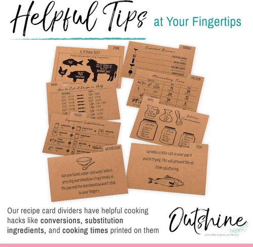Miniatura 5 de OUTSHINE Divisores de tarjetas de recetas de papel kraft prémium de 4 x 6 con pestañas (juego de 24) Divisores de caja de recetas hechos de Kraft