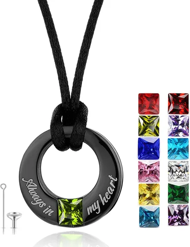 Miniatura 15 de YOUFENG Collares de urna de piedras natales para cenizas, urna redonda de cremación colgante para cenizas humanas, recuerdo conmemorativo, medallón