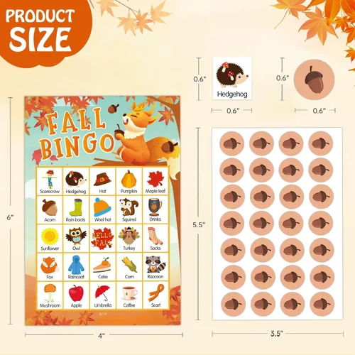 Miniatura 4 de SICOHOME Tarjetas de bingo de otoño para niños, 26 jugadores, juego de bingo de Acción de Gracias para niños y adultos, otoño, Halloween, Acción