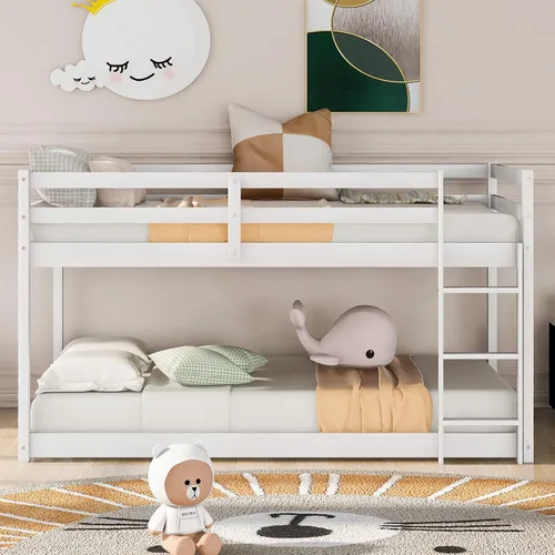 Miniatura 3 de SOFTSEA Litera baja con escalera individual sobre cama individual Blanco