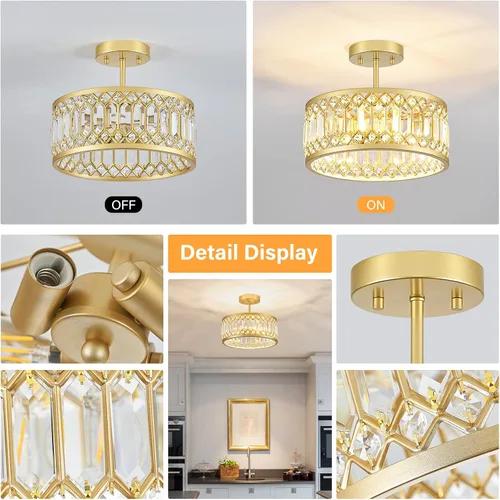 Miniatura 7 de YURNYQ Lámpara de Techo de Cristal, Moderna Lámpara de Techo Semi Empotrada, Luminarias de Techo Cromadas para Pasillo, Cocina, Entrada, Dormitorio