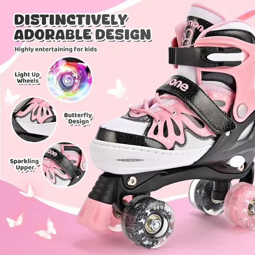 Miniatura 7 de NEMONE - Patines de sirena con ruedas iluminadas y 4 tamaños ajustables para niñas, azul y morado, para niños pequeños, para principiantes, de G
