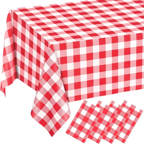 Miniatura 35 de 3 manteles desechables de plástico a cuadros color azul claro para fiestas, desechables, impermeable, rectangular, color azul, para campamento, Azul