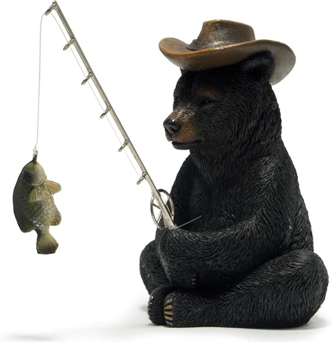 Hodao Figuras de pesca de oso negro, decoración de oso de verano, manualidades para decoración de escritorio de oficina en casa, estatua para