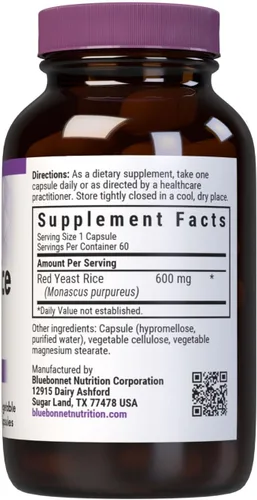 Miniatura 2 de Bluebonnet Nutrition - Arroz de levadura roja de 600 mg, sin OMG, vegano, certificado Kosher, sin gluten, sin soja, sin lácteos, 60 cápsulas