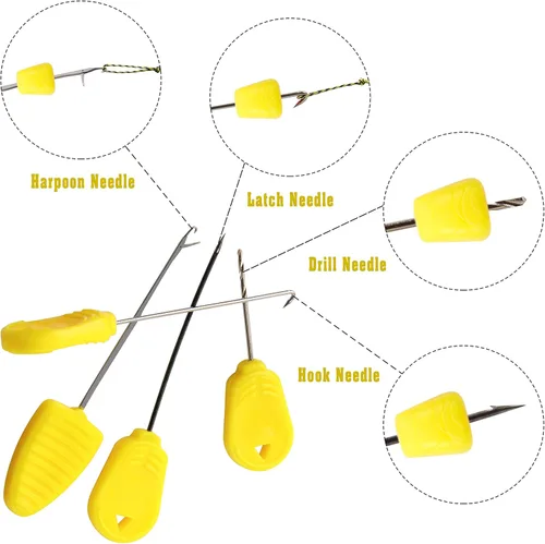 Miniatura 6 de Kit de aparejos de pesca para el pelo de la carpa – 45 piezas curvadas de púas de la carpa gancho trenzado línea cebo tapón aguja herramienta aroma