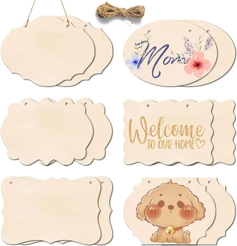 Miniatura 9 de 12 piezas de manualidades de madera sin terminar, placas de madera con forma rectangular para carritos, colgador de puerta, quema, pintura