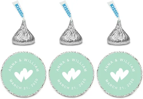 Miniatura 32 de Andaz Press Etiquetas personalizadas de gota de chocolate para boda, nombres y fecha redondos de novios, azul bebé, paquete de 240, personalizadas