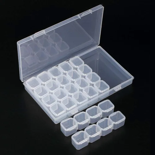 Miniatura 2 de 1 paquete de 28 rejillas de diamantes, caja de plástico para joyería, organizador de joyas, cajas de almacenamiento de bordado de diamantes, caja