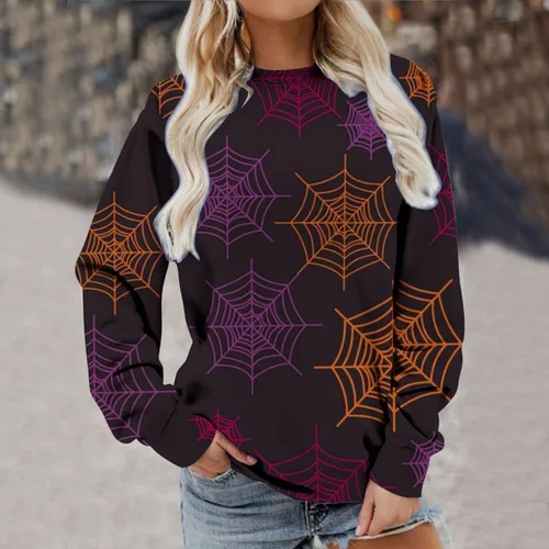 Miniatura 2 de Comigeewa Sudadera con estampado retro para mujer, camisa de cuello redondo de Halloween, novedad, cuello redondo