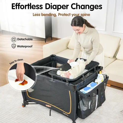Miniatura 7 de Pamo Babe Paquete de bebé 6 en 1 y juego con moisés – Cuna de viaje de configuración de un solo paso, pequeño corralito portátil para bebés, cuna