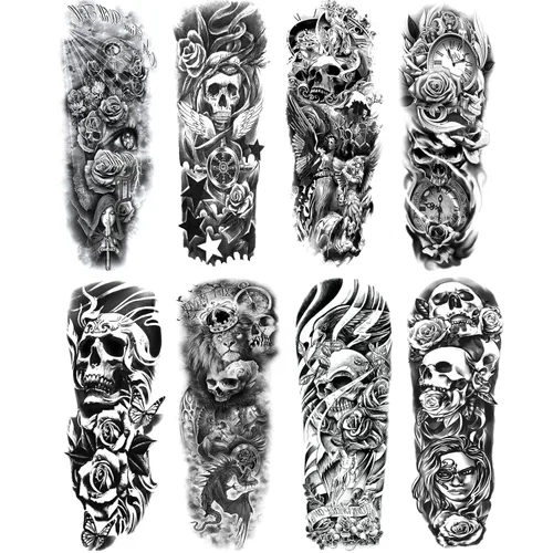 Miniatura 11 de Mangas militares tatuajes temporales de brazo completo negro militar pegatinas de tatuaje falso estilo guerra arte corporal tatuaje brazo