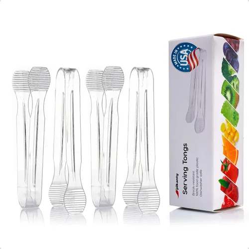 Juego de 4 pinzas pequeñas de plástico para aperitivos, bufé, bodas, catering, postres, azúcar, pasteles e hielo, aptas para lavavajillas, Claro