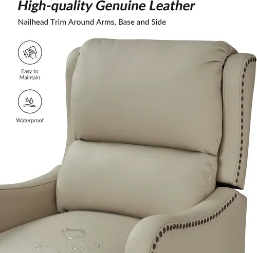 Miniatura 6 de HULALA HOME Silla Reclinable de Cuero Genuino, Sillón Reclinable Moderno de Empuje hacia Atrás con Asiento Grueso, Respaldo y Reposapiés, Decoración
