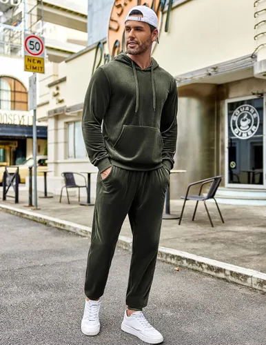 Miniatura 2 de COOFANDY Conjunto deportivo de 2 piezas para hombre, sudadera de manga larga con capucha, traje deportivo para deportes, casual, fitness, trotar
