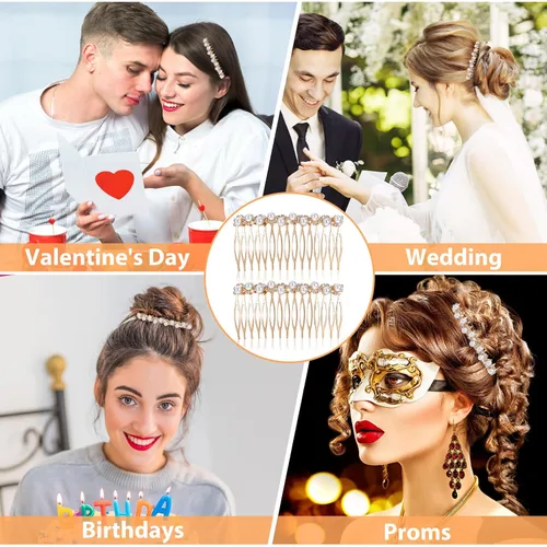 Miniatura 4 de 2 peines para el cabello para mujer, accesorios para el cabello, peines decorativos para mujer, peine de cabello con perlas doradas con diamantes