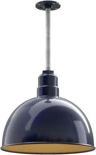 Miniatura 26 de Steel Lighting Co. Colgante de cuenco rosa Lámpara montada en el techo Cúpula de 15 pulgadas vástago de 12 pulgadas Estilo granero de acero