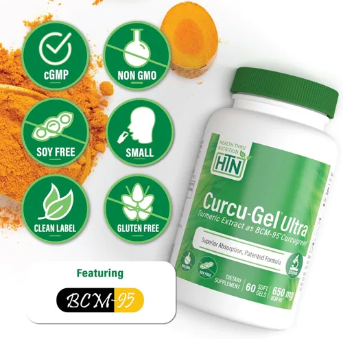 Miniatura 3 de Curcu, gel ultra de 0,018 oz, BCM-95 realza la absorción de la curcumina, HTN0210, 60