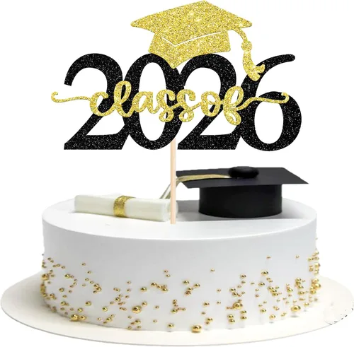 Miniatura 27 de Rsstarxi 1 paquete de decoración de pastel con purpurina para la clase de 2026, decoraciones de graduación 2026, tapa de felicitaciones