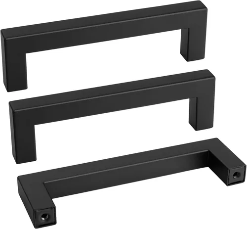 Miniatura 34 de Goldenwarm 1 paquete de manija cuadrada negra para cajones de gabinete de barra, de acero inoxidable, herrajes modernos para gabinetes de cocina