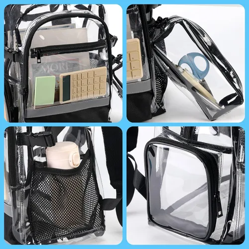 Miniatura 4 de BORMELUN Mochila transparente resistente – Mochila transparente para estadio escolar para niños, niñas, hombres y mujeres (negro 3)