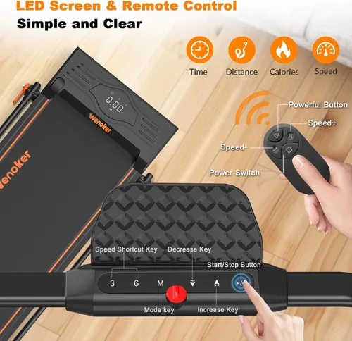 Miniatura 3 de WENOKER Caminadora portátil para oficina en casa, máquina de correr compacta y silenciosa, con control remoto y pantalla LED, sin instalación