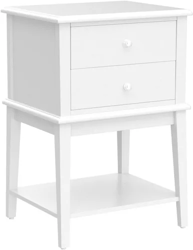 Miniatura 4 de Mesita de noche blanca con 2 cajones de 28 pulgadas de alto, moderna mesa auxiliar grande para sala de estar, mesas auxiliares de cama de madera