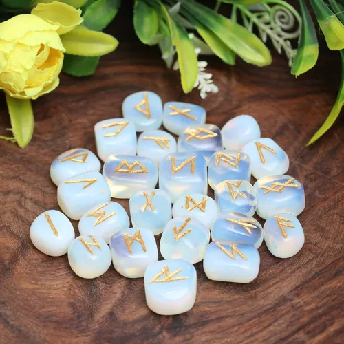 Miniatura 5 de Crocon Juego de piedras de runa oplaita con alfabeto Futhark de élder, símbolo grabado para generador de energía, equilibrio de chakras, protección
