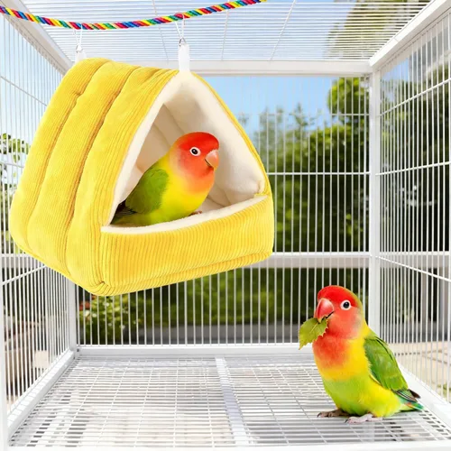 Miniatura 6 de Cama para pájaros para jaula de invierno, cálida cama para pájaros con hamaca colgante de felpa suave y tienda de campaña, nido para dormir Amarillo