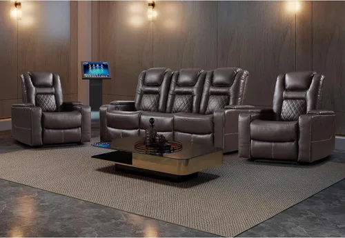 Miniatura 9 de EBELLO Asientos de cine en casa, silla reclinable de imitación de cuero para películas con almacenamiento oculto en los brazos, sofá reclinable