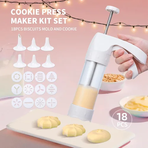 Miniatura 7 de Kit de pistola de prensa de galletas, prensa de galletas Spritz, máquina de galletas, acero inoxidable y plástico, con 12 discos de galletas y 6