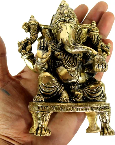 Miniatura 4 de eSplanade Ganesha de latón de 8 pulgadas en acabado antiguo Pooja Puja Ganesh Ganesha Ganpati Ganapati Murti Idol (5.75 pulgadas)
