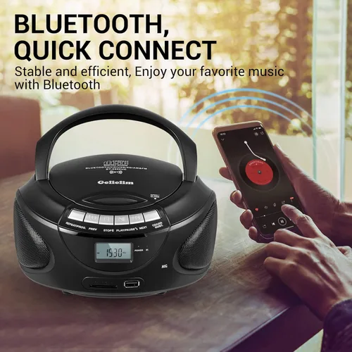 Miniatura 4 de Gelielim Reproductores de CD portátiles para el hogar, Boombox de CD con radio estéreo AM/FM, Bluetooth, USB, tarjeta SD, unidad MMC, entrada