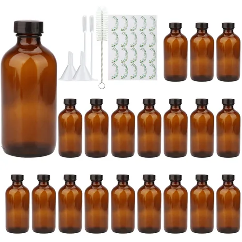 Botella de vidrio duradera de 8 onzas, botellas de vidrio reutilizables con tapa hermética para champú, acondicionador, aceites esenciales, juego de