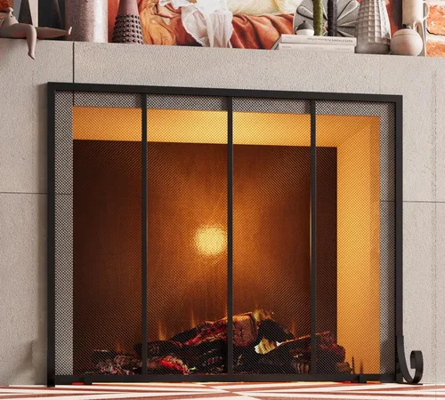 Miniatura 4 de Fire Beauty Protector de chispas para chimenea de panel plano, puerta de metal forjado, cubierta de seguridad decorativa para chimenea, protector